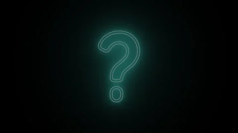 Cyan neon question mark flickering on black background with glowing light e.. Stock Footage 345548125