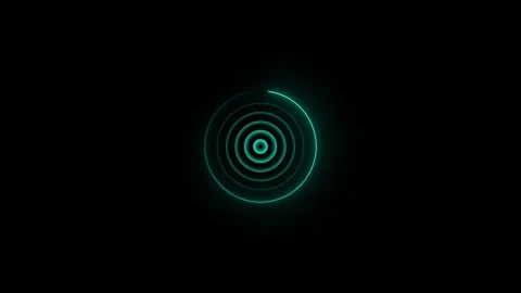 Cyan neon radar sonar pulse with concentric circle rings on black background 스톡 동영상 345259958