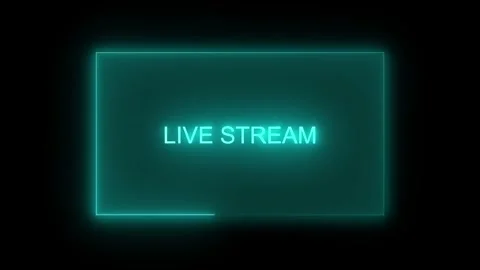 Cyan neon rectangle with livestream text on black. Cyan neon livestream for.. Stock Footage 337816752