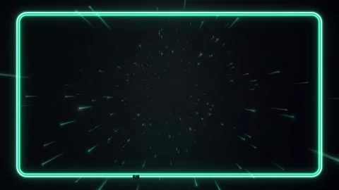 Cyan Neon Rectangular Frame with Glowing Particle Warp Speed Background Stock Footage 341461968