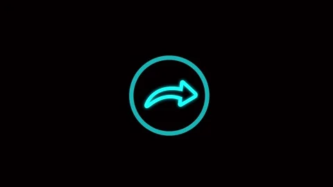 Cyan neon share icon with curved arrow in circle on black. Share icon image.. Stock Footage 337130165