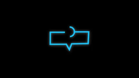 Cyan Neon Speech Bubble Icon with Crescent Shape on Black Background symbol.. Stock Footage 321583316