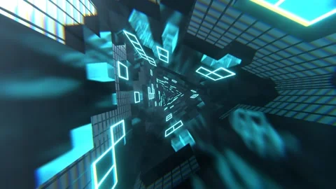 Cyan Neon Triangular Sci-Fi Tunnel Background VJ Loop l 4K Stock Footage 294911305