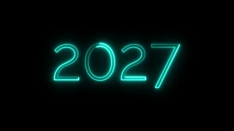 Cyan neon year 2027 text glowing on black background in motion. Stock Footage 345831962