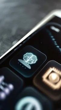 Cyan neural cloud on dark button Stock Photos
