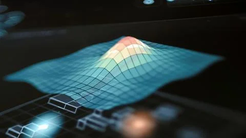Cyan orange data terrain spans technical grid Stock Photos