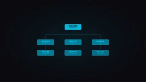 Cyan org chart displaying company structure metrics. Professional motion Stock Footage 342625411