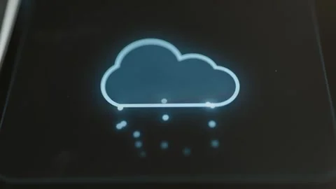 Cyan outlined cloud releases several glowing droplets Stock Footage 343373127