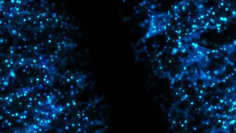 Cyan particle connection border visual blurred blue nodes, wire shapes, clean bl Stock Footage 340567040