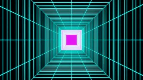 Cyan with pink neon spider Net tunnel VJ loop background0001-0250 Stock Footage 338442955
