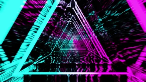 Cyan with pink neon triangle gradient VJ seamless loop Stock Footage 338066305