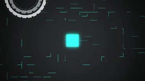 Cyan player square navigating digital obstacles seamless loop motion Stock Footage 344971826