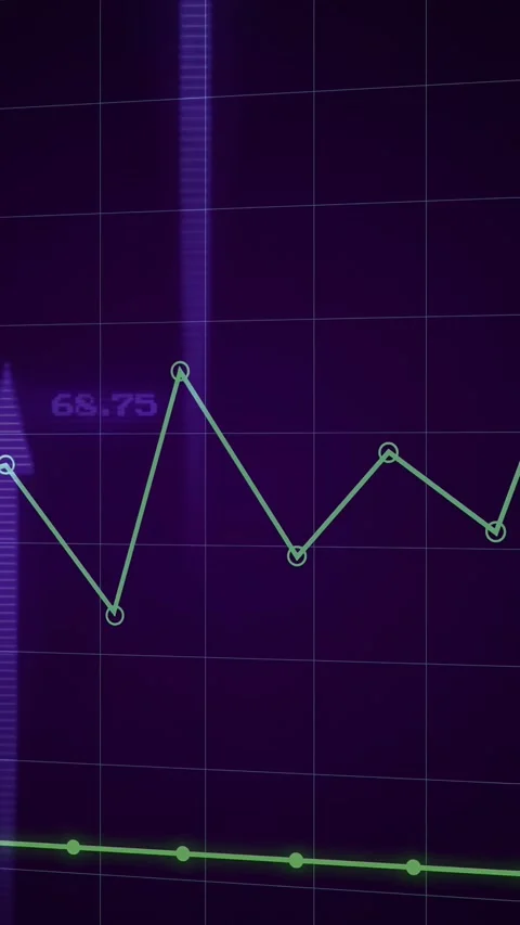 Cyan polyline animating from left on data load, highlighting nodes with purple Stock Footage 333109368