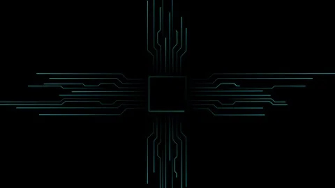 Cyan Processor Circuit Animation  Futuristic Technology Background Loop Stock Footage 318211043