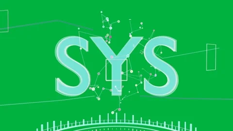 On cyan pulse, SYS logo scaling as nodes linking and HUD growing, revealing Stock Footage 335780787