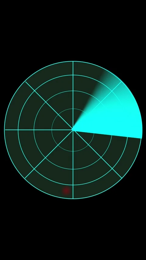 Cyan Radar Display with Sector Scan and Single Red Target Dot on Black scre.. Stock Footage 337463104