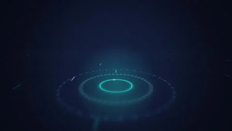 Cyan radar HUD interface reticle spinning seamless loop motion Stockbeeldmateriaal 345938937