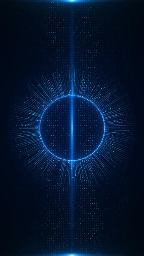 Cyan radial tech sphere background bright center line, dotted field, and circula Stock Footage 340403304