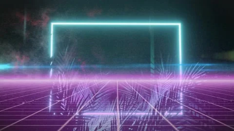 Cyan rectangle fading above grid, magenta scan line sweeping and revealing Stock Footage 333967610