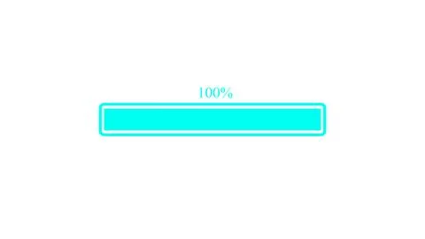 Cyan rectangular loading progress bar at one hundred percent full completio.. Stock Illustration