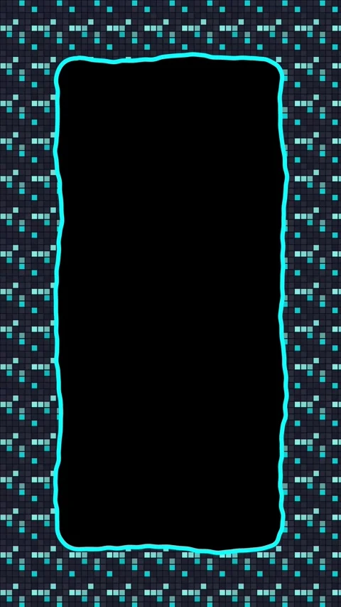 Cyan Retro Pixel Arcade Border Animated Vertical Frame Loop Stock Footage 345125256