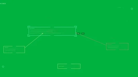 Cyan ring and line appearing, main panel growing, linking boxes, showing HUD on Stock Footage 335780851