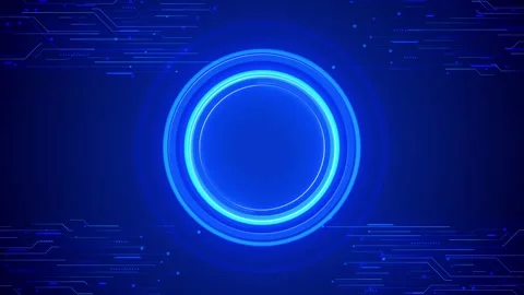 Cyan ring circuit frame visual large central circle, blue technology lines, and Stock Footage 340526204