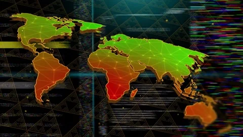 Cyan scanline starting heatmap globe centering code scrolling nodes pulsing Stock Footage 334768473