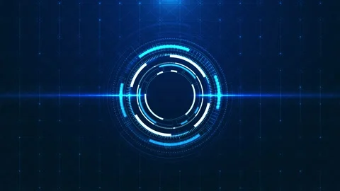Cyan scanner ring interface blue HUD circles, glowing grid background, clean dig Stock Footage 340566042