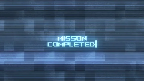 Cyan sci fi success screen visual mission completed text, layered scan texture, Stock Footage 340557021