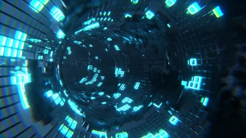 Cyan Sci-Fi Torus Tunnel Elements Neon Grid Background VJ Loop l 4K Stock Footage 294916727