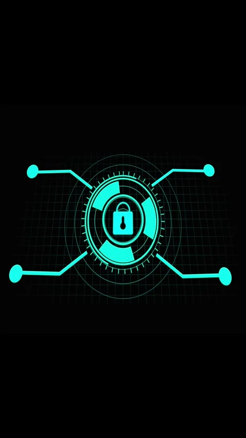 Cyan security lock icon with network connections on grid. Cyan security loc.. Stock Footage 344843763