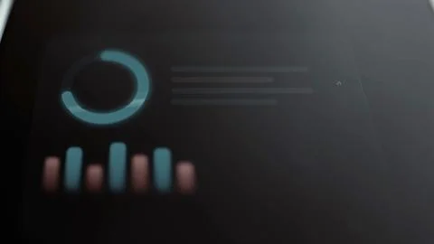 Cyan segmented donut chart sits beside six teal and bronze columns Stock Photos