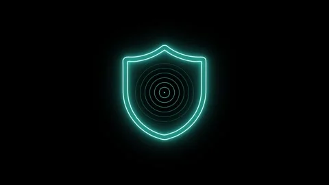 Cyan shield symbol with radiating circles animation on black background, cy.. Stock Footage 345548285