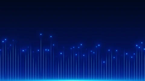 Cyan signal lines tech visual thin vertical beams, bright dots, and deep blue di Stock Footage 340566624