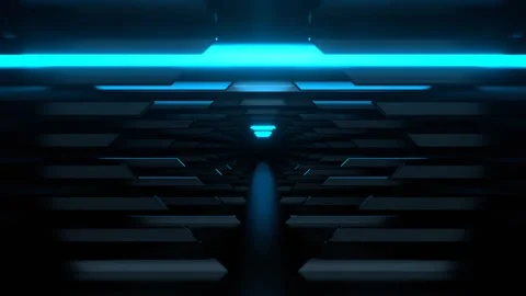 Cyan Simple Sci-Fi Corridor Background VJ Loop l 4K Stock Footage 304060022