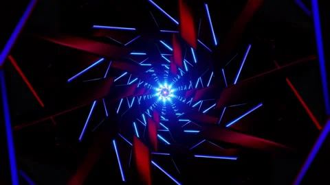 Cyan spiral tunnel of rotating triangular blades with glowing core VJ loop Stock Footage 335036707