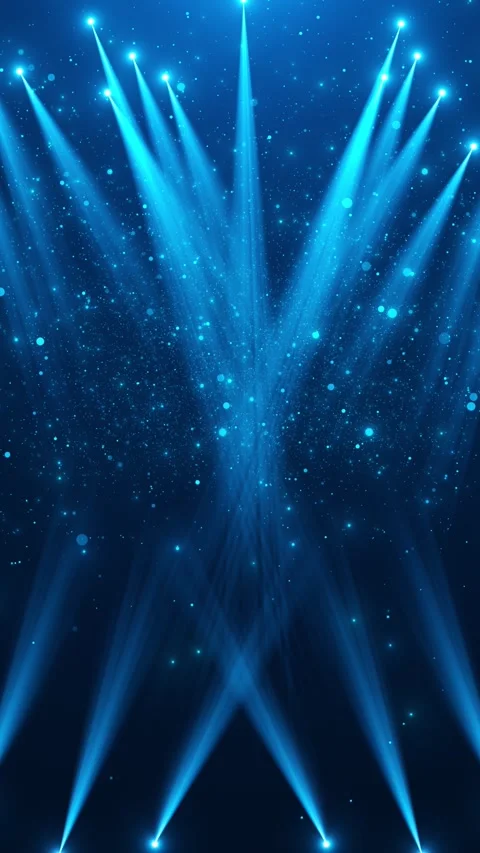 Cyan stage beam party background bright spot lights, sparkling dust, and deep bl Stock Footage 340412568