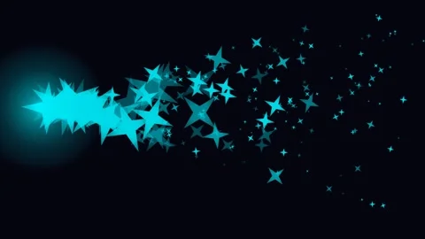 Cyan star particles exploding across dark canvas, motion trail effect for f.. Vidéo 348115572