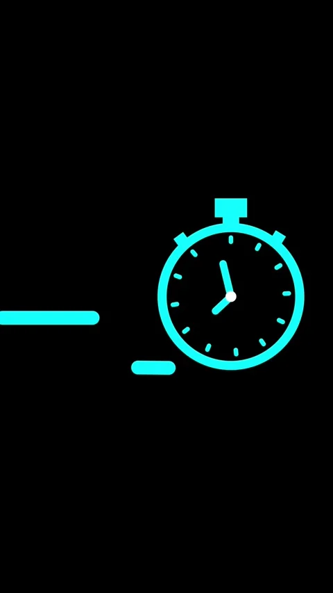 Cyan stopwatch icon with motion lines. Animated stopwatch on black backgrou.. Video stock 344861847