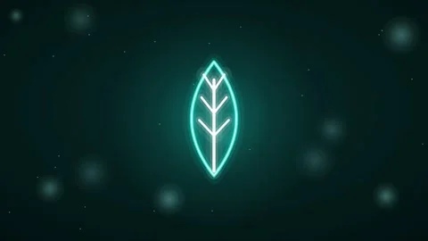 Cyan teal leaf neon animation Sustainability Motion Stock Footage 346228396