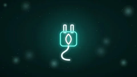 Cyan teal power plug neon animation Eco Motion Background Stock Footage 346228385