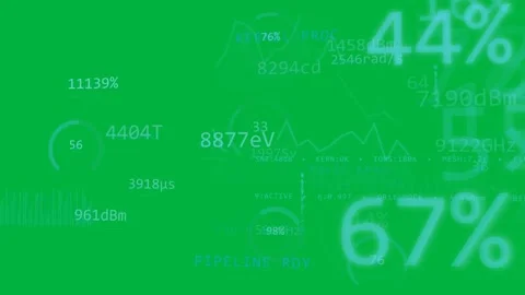 Cyan tech HUD emerging on load spreading left with graphs percent for monitoring Stock Footage 332803492
