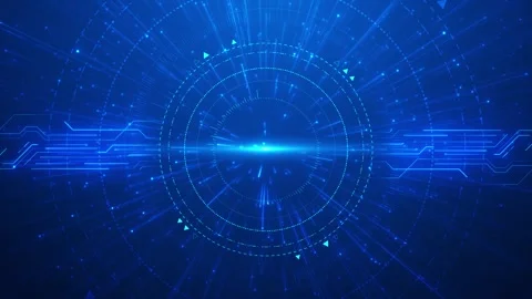 Cyan tech portal interface visual circular scanner graphics, fast blue light str Stock Footage 340556528