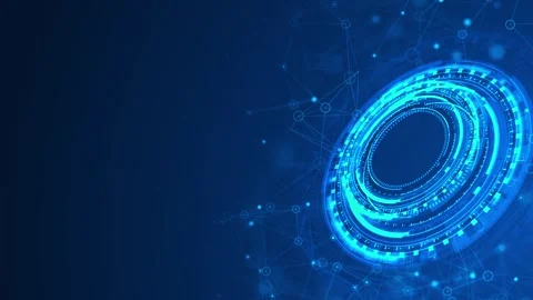 Cyan tech ring copy space visual luminous circular interface, faint network mesh Stock Footage 340526741