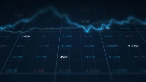 Cyan volatile market deck overhead angle blurred percentage figures price th Vidéo 343239803