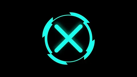 Cyan warning icon hud animation with glowing x mark inside circular interfa.. Stock Footage 337364678