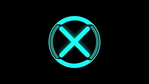 Cyan warning icon hud animation with glowing x mark inside detailed circula.. Stock Footage 337364693
