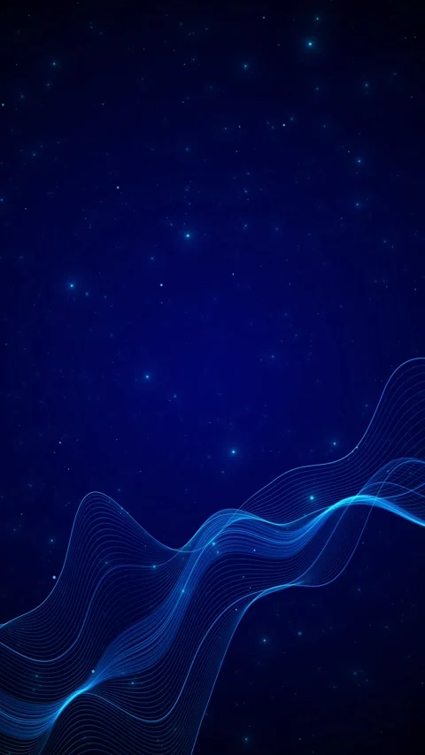 Cyan waveform technology background flowing blue curves, star dots, soft glowing Stock Footage 340456895