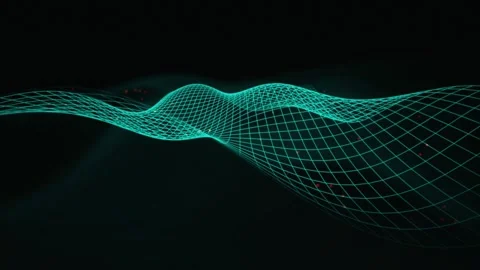 Cyan wireframe grid wave seamless loop motion background Stock Footage 343898693